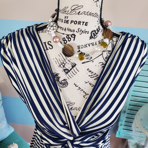 Max Studio Navy and White Striped Twist Tank - Picture 3 of 6